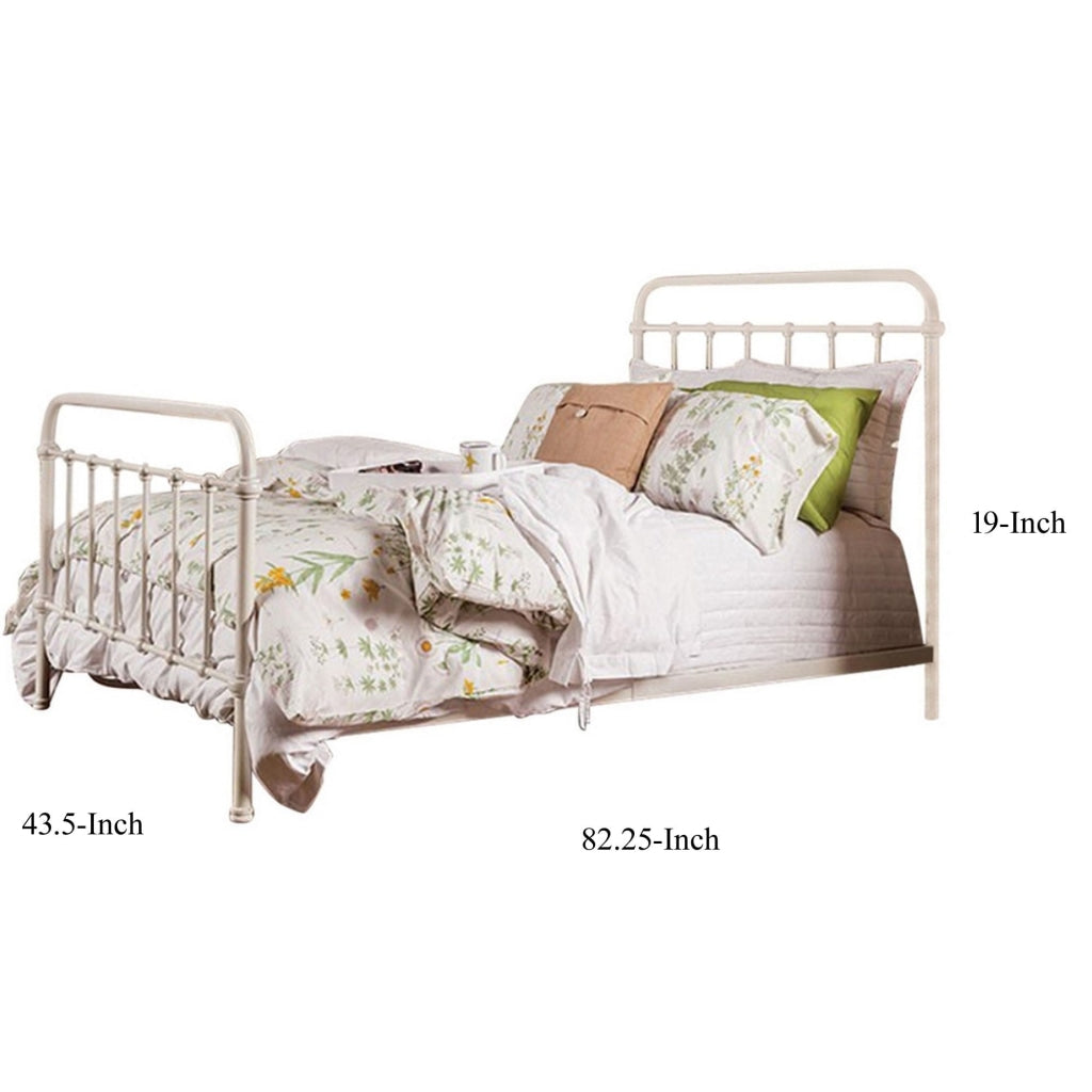 Industrial Style Metal Frame Twin Size Bed with Spindle Design Antique White By Casagear Home BM123605