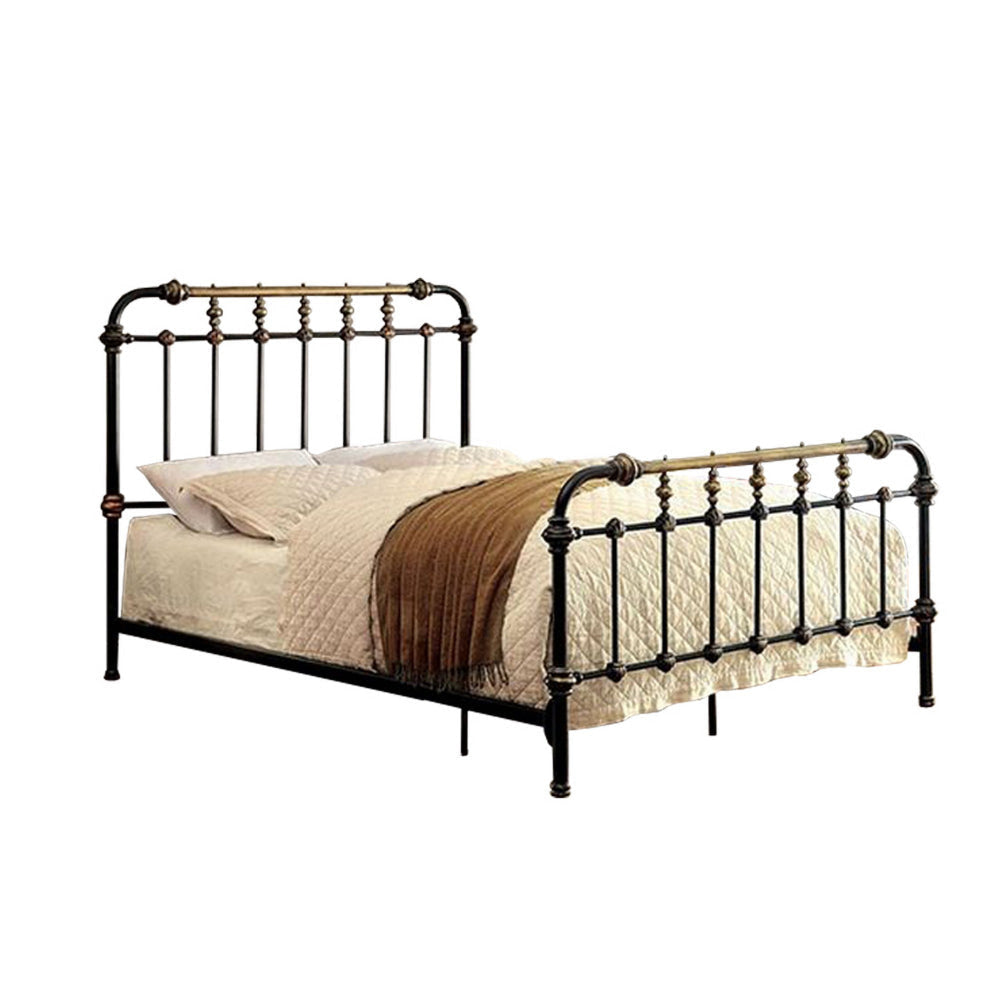 Bed | King Size | Metal Frame | Black with Gold Accent