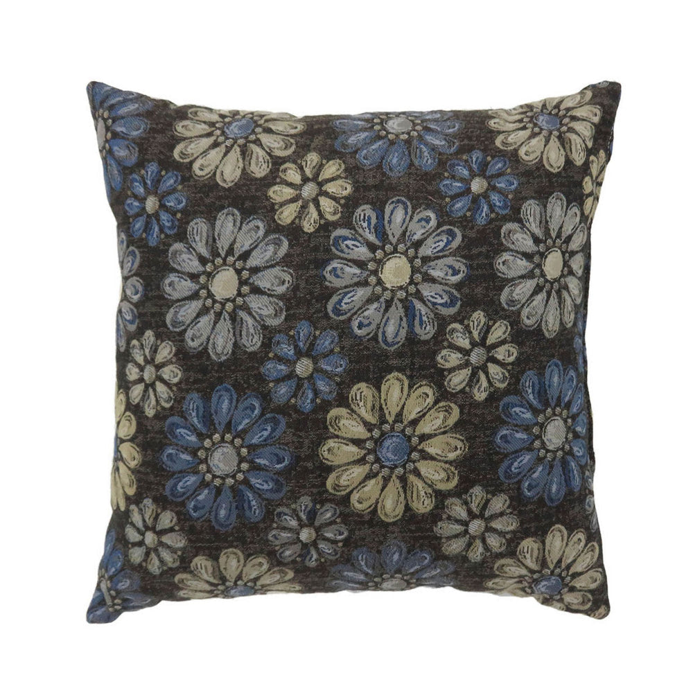 Contemporary Style Floral Designed Set of 2 Throw Pillows, Navy Blue By Casagear Home