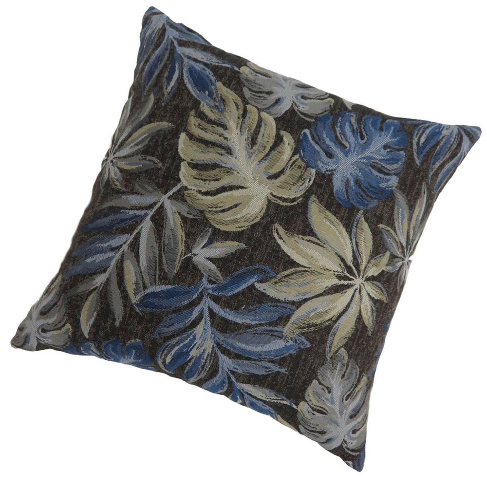 Contemporary Style Leaf Designed Set of 2 Throw Pillows, Navy Blue -PL6027NV-S-2PK By Casagear Home