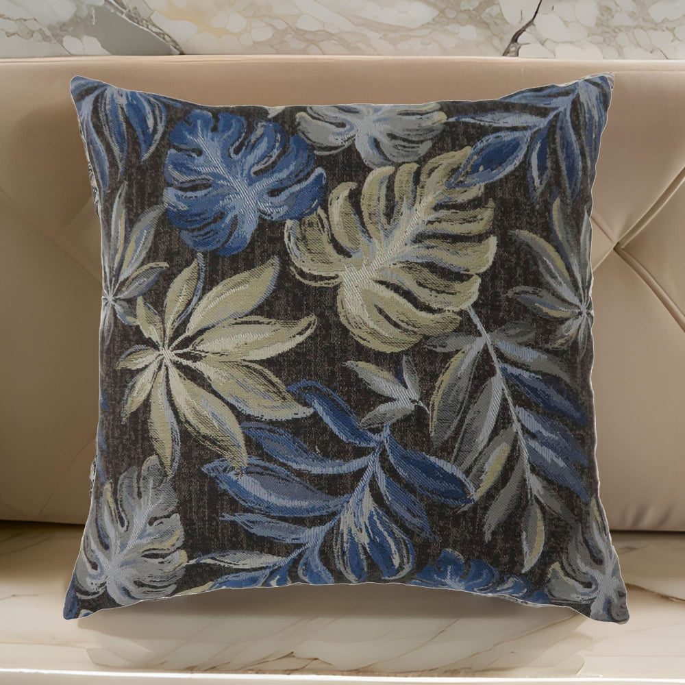 Contemporary Style Leaf Designed Set of 2 Throw Pillows, Navy Blue -PL6027NV-S-2PK By Casagear Home
