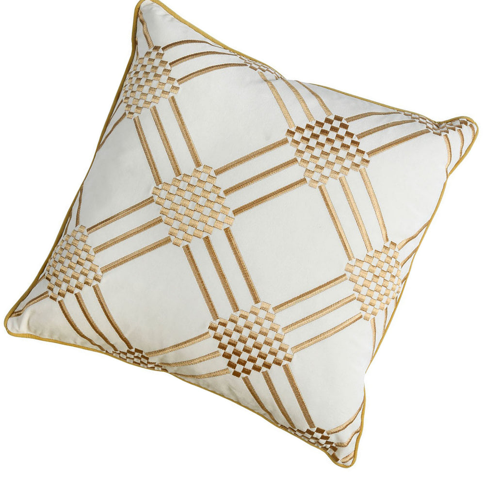 Contemporary Style Set of 2 Throw Pillows With Diamond Patterns, Ivory, Yellow By Casagear Home