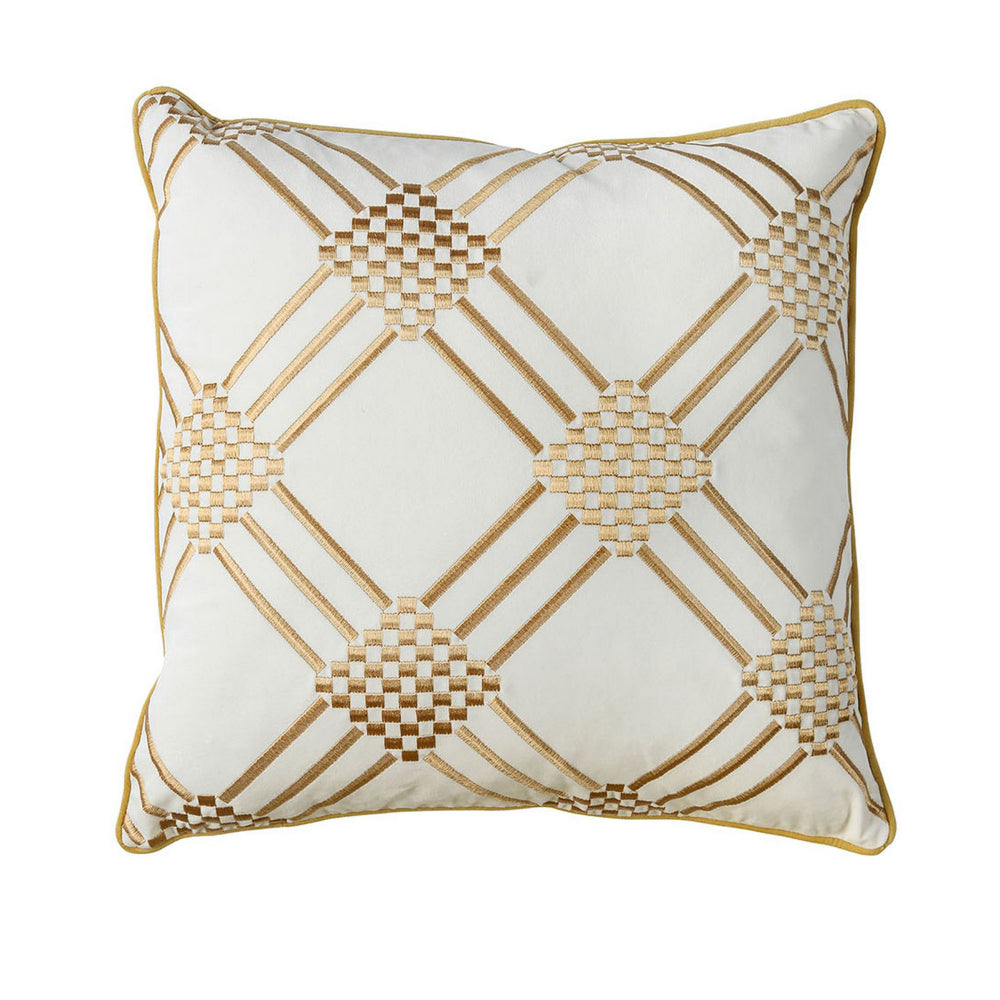 Contemporary Style Set of 2 Throw Pillows With Diamond Patterns, Ivory, Yellow By Casagear Home