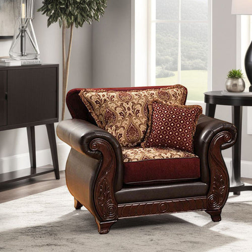 Side Chair Set of 2 | Fabric Upholstered | Intricate Back | Cherry Brown