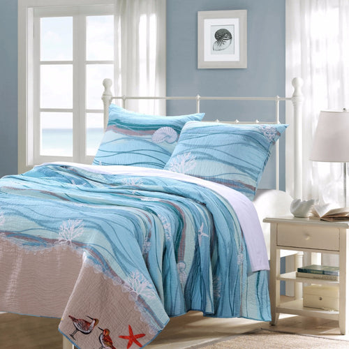 Maritsa 3 Piece Queen Size Quilt Set | Coastal Prints | Blue
