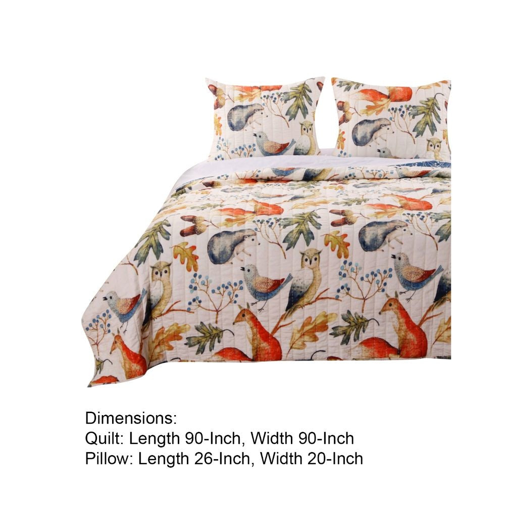 Nature Inspired Full and Queen Size Cotton and Polyester Quilt Set Multicolor Set of Three By Casagear Home GL-1806BMSQ