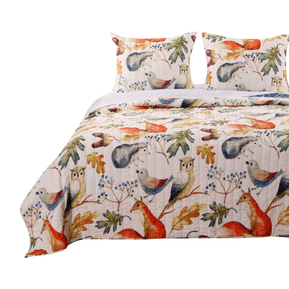 Nature Inspired Full and Queen Size Cotton and Polyester Quilt Set Multicolor Set of Three By Casagear Home GL-1806BMSQ