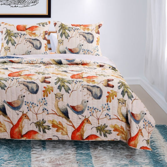 Nature Inspired Twin Size Cotton and Polyester Quilt Set, Multicolor, Set of Two By Casagear Home