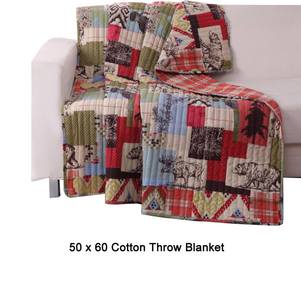 50 x 60 Cotton Throw Blanket Nature Inspired Print Multicolor By Casagear Home GL-THROWRU