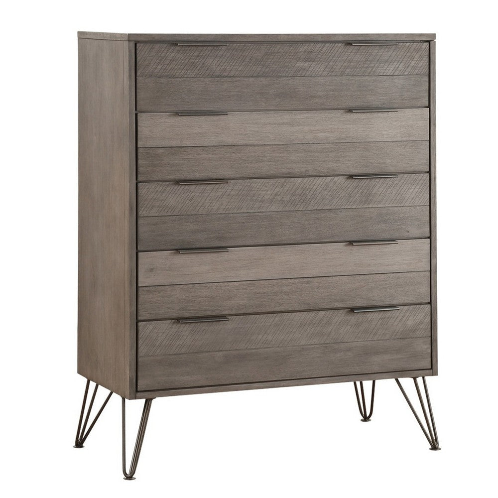 Contemporary Solid Wood Chest with Metal Hairpin Legs Grey HME-1604-9