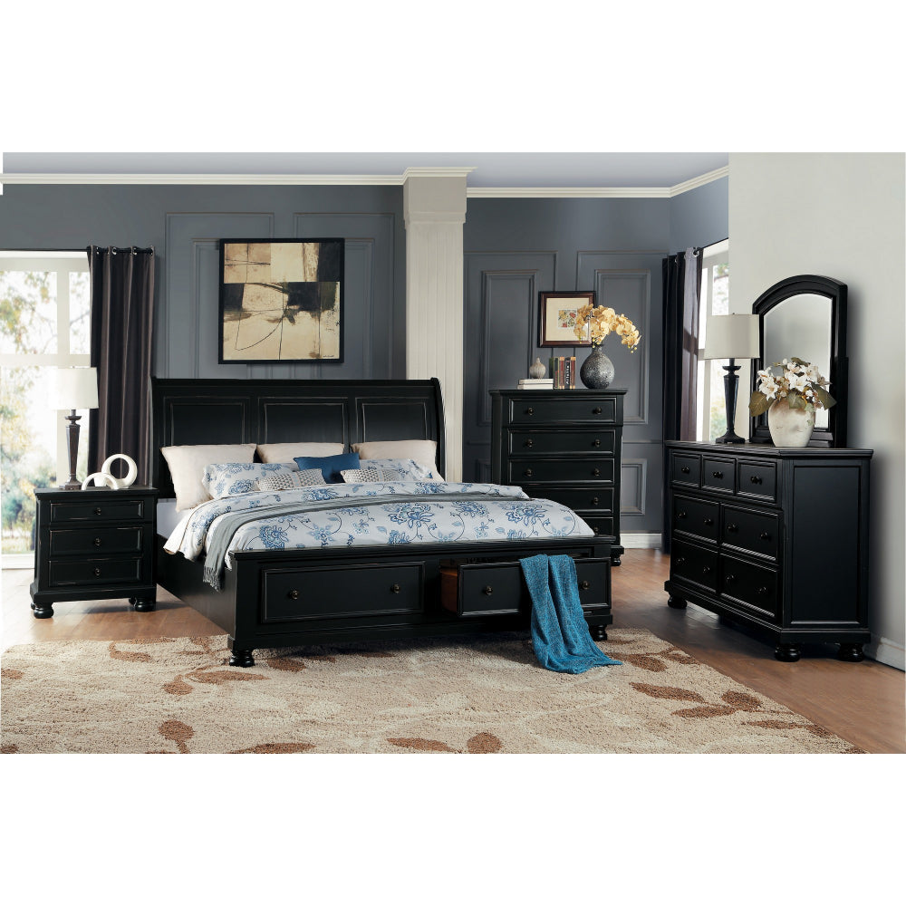 Transitional Style Seven Drawer Wooden Dresser with Round Bun Legs Black HME-1714BK-5