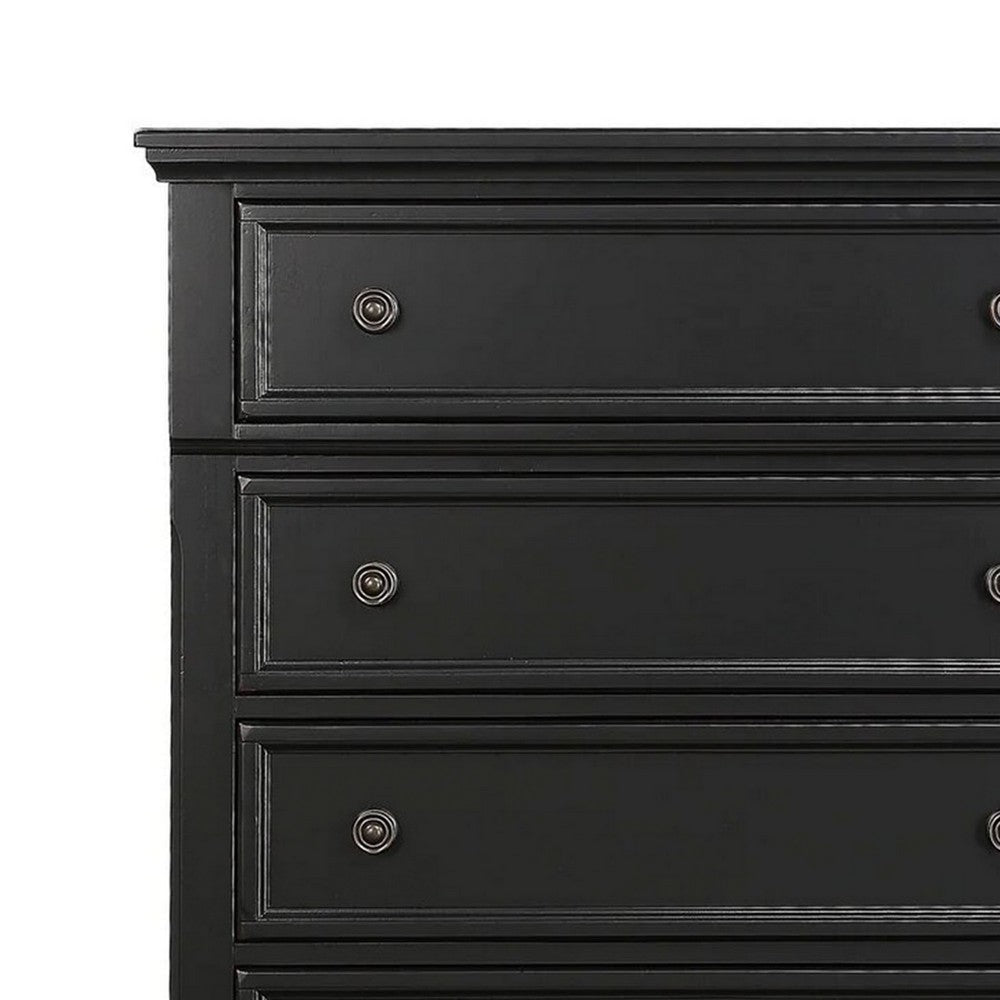 Transitional Style Five Drawer Wooden Chest with Round Bun Legs White HME-1714BK-9