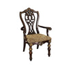 Fabric Upholstered Wooden Arm Chair With Intricate Back Set of 2 Cherry Brown HME-1824A