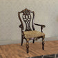 Fabric Upholstered Wooden Arm Chair With Intricate Back, Set of 2 , Cherry Brown