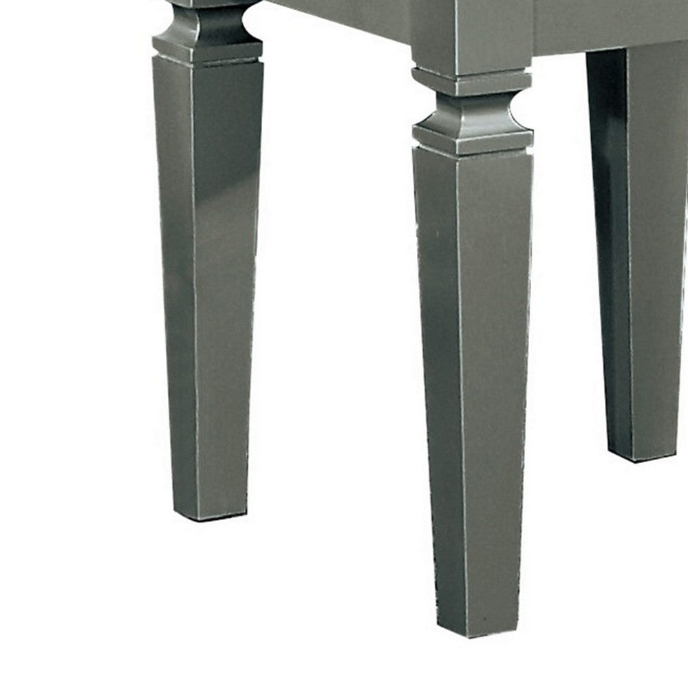 Wooden Vanity Stool With Faux Leather Tufted Seat Gray HME-1916-14