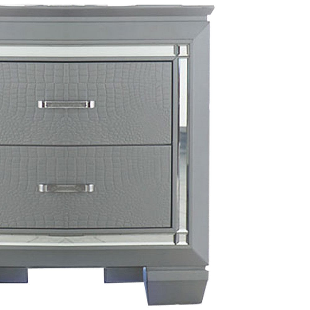Mirror Accented Wooden Night Stand With 2 Drawer Gray HME-1916-4
