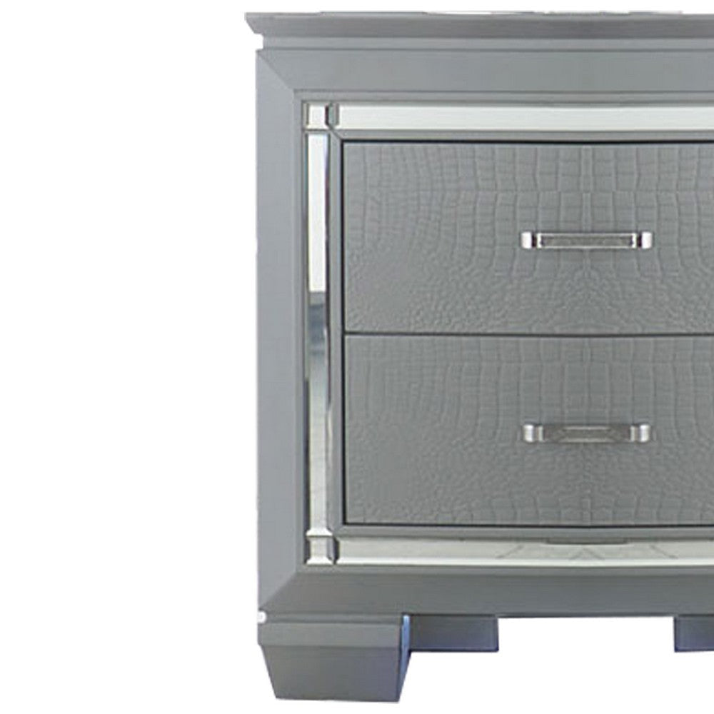 Mirror Accented Wooden Night Stand With 2 Drawer Gray HME-1916-4