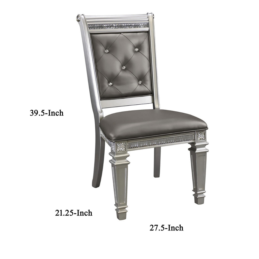 28 Inch Wood Dining Chair Faux Leather Acrylic Crystals Set of 2 Silver HME-1958S