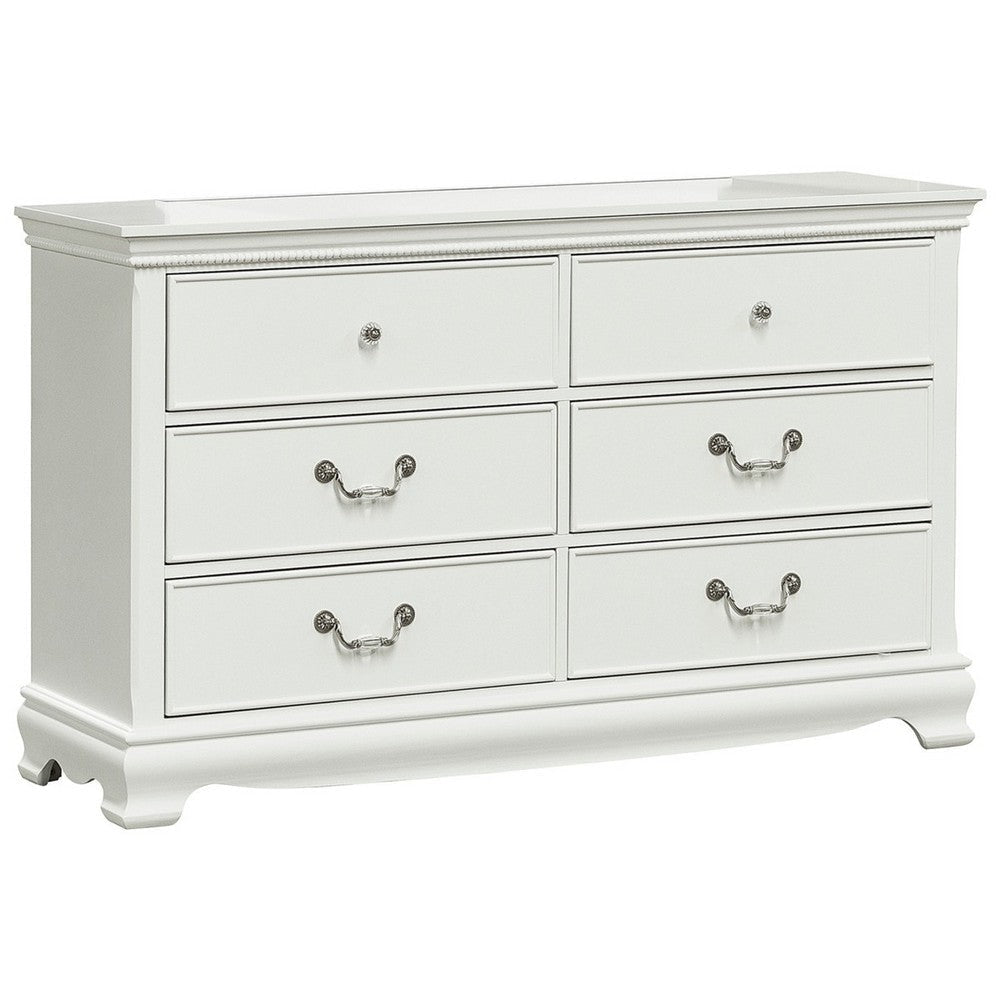 Finely Designed Wooden Dresser With 6 Drawers, White