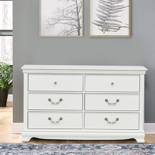 Finely Designed Wooden Dresser With 6 Drawers, White