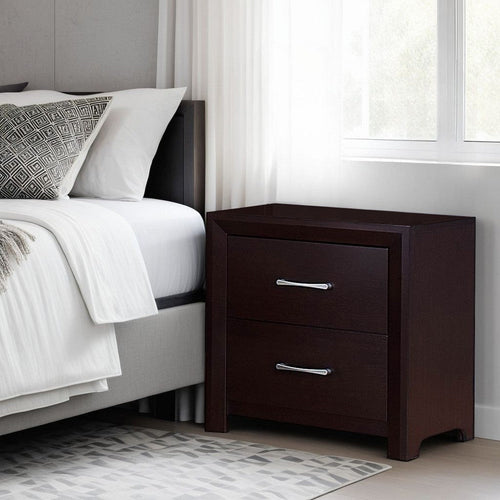 Wooden Night Stand with 2 Drawers Espresso Brown