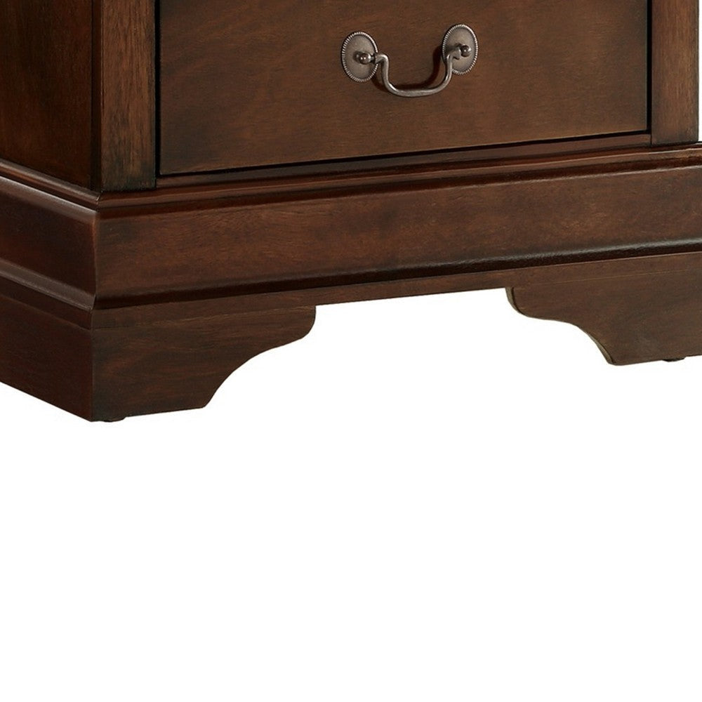 Wooden Night Stand With Curvy Handle Drawer Cherry Brown HME-2147-4