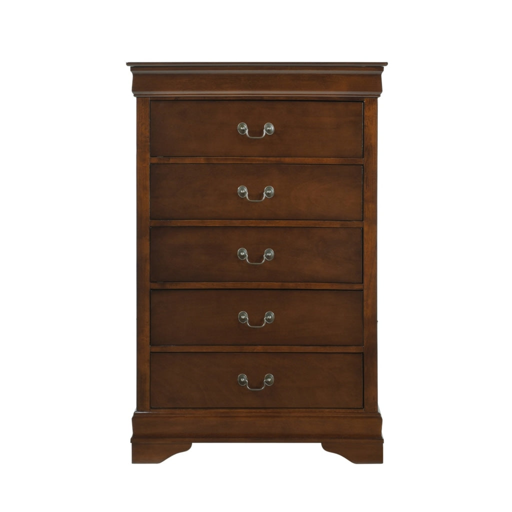 5 Drawer Wooden Chest with Metal Hardware Cherry Brown By Casagear Home HME-2147-9