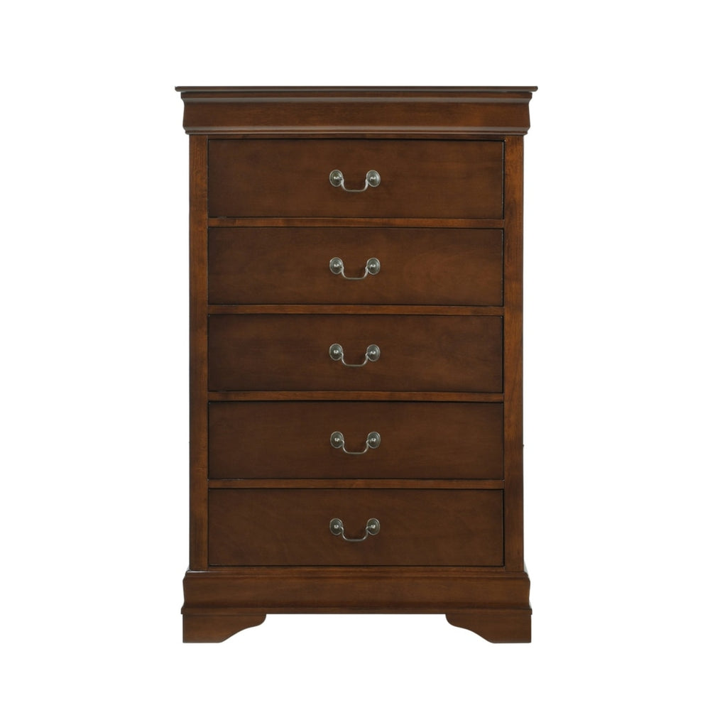 5 Drawer Wooden Chest with Metal Hardware Cherry Brown By Casagear Home HME-2147-9