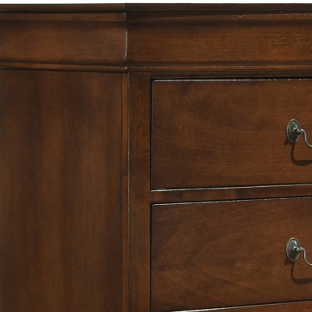 5 Drawer Wooden Chest with Metal Hardware Cherry Brown By Casagear Home HME-2147-9