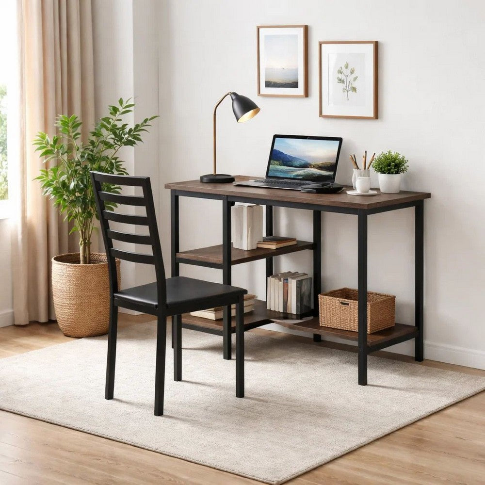 Metal And PU Study Computer Set With Writing Desk And PU Chair, Black
