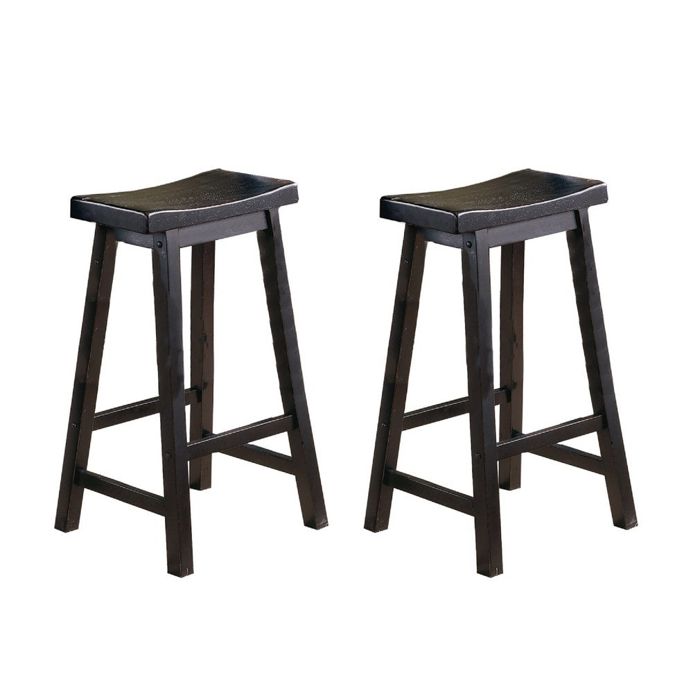 Wooden 29" Counter Height Stool with Saddle Seat, Black, Set Of 2