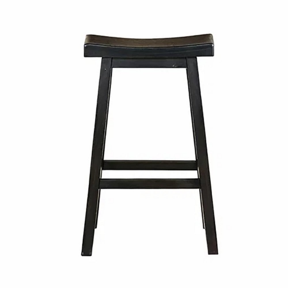 Wooden 29" Counter Height Stool with Saddle Seat, Black, Set Of 2