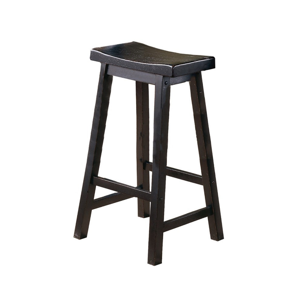 Wooden 29" Counter Height Stool with Saddle Seat, Black, Set Of 2