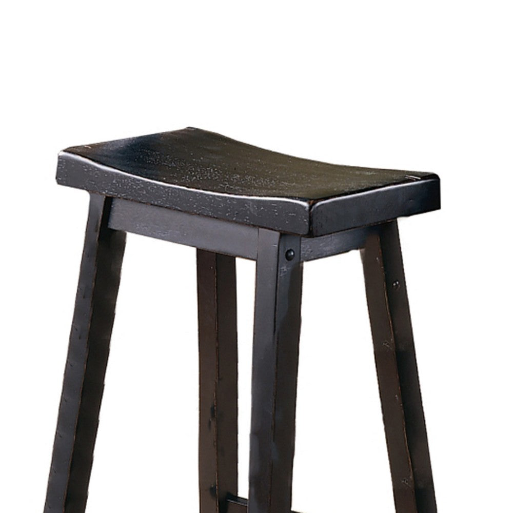 Wooden 29" Counter Height Stool with Saddle Seat, Black, Set Of 2