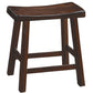 Wooden 18" Counter Height Stool with Saddle Seat, Distressed Cherry, Set Of 2 By Casagear Home