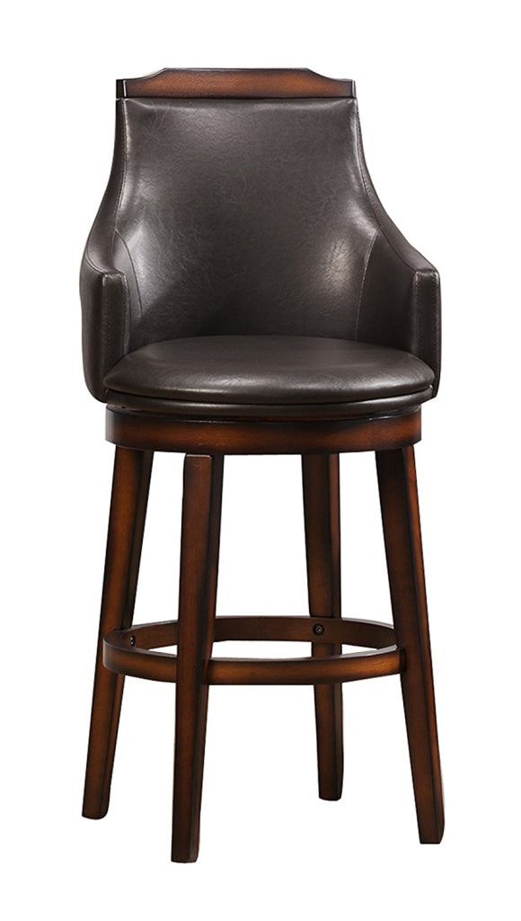 Wood & Leather Bar Height Chair with Swivel Mechanism, Oak Brown & Black, Set of 2 By Casagear Home