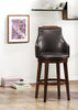 Wood & Leather Bar Height Chair with Swivel Mechanism Oak Brown & Black Set of 2 By Casagear Home HME-5447-29S