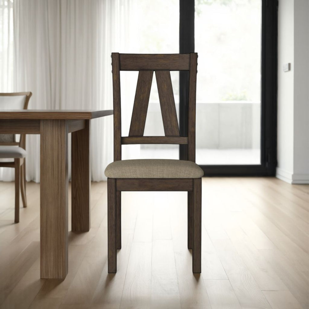 Wood Side Chair With Slightly Flared Back Legs, Brown, Set of 2 By Casagear Home