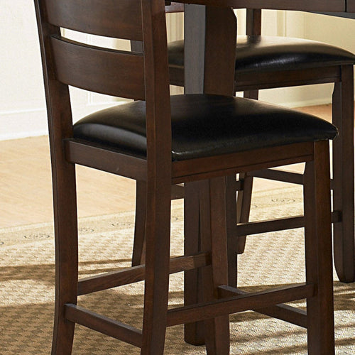 Counter Chair Set of 2 | Wood Frame | Slatted Back | Dark Brown