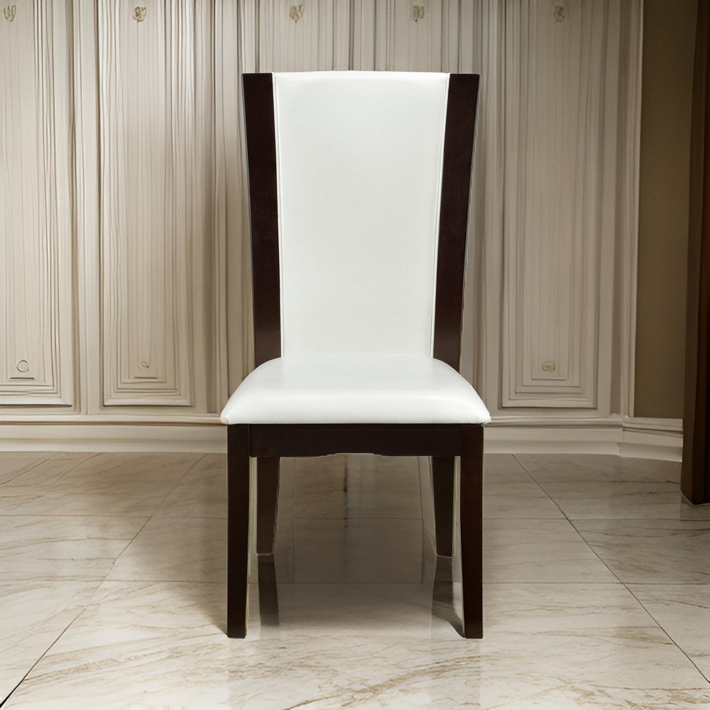 Side Chair Set of 2 | Upholstered | Long Back | White Brown