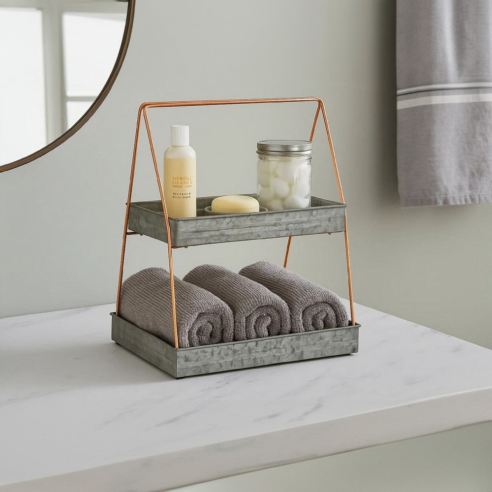 Galvanized Metal 2 Tiered Rectangular Serving Tray Gray I305-HGM005