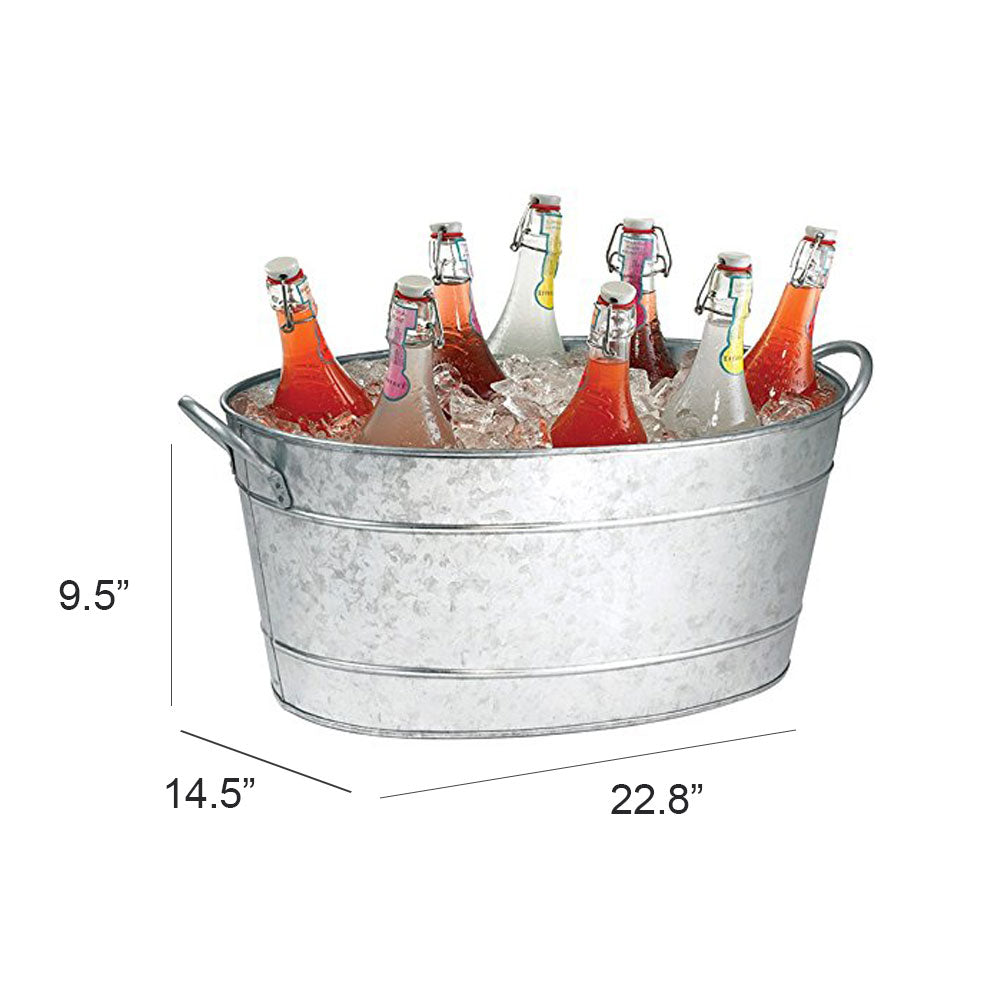 Spacious Galvanized Beverage Tub With Handles, Gray - BM166870