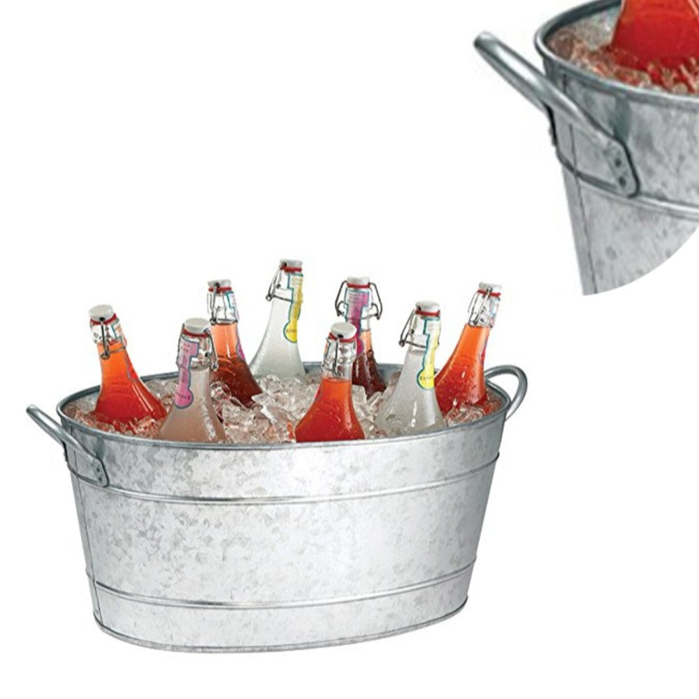 Spacious Galvanized Beverage Tub With Handles, Gray - BM166870