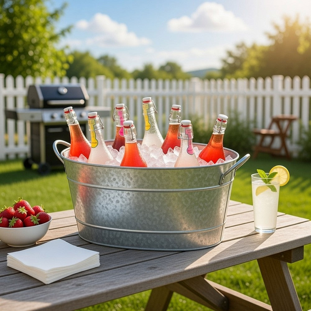 Spacious Galvanized Beverage Tub With Handles, Gray - BM166870