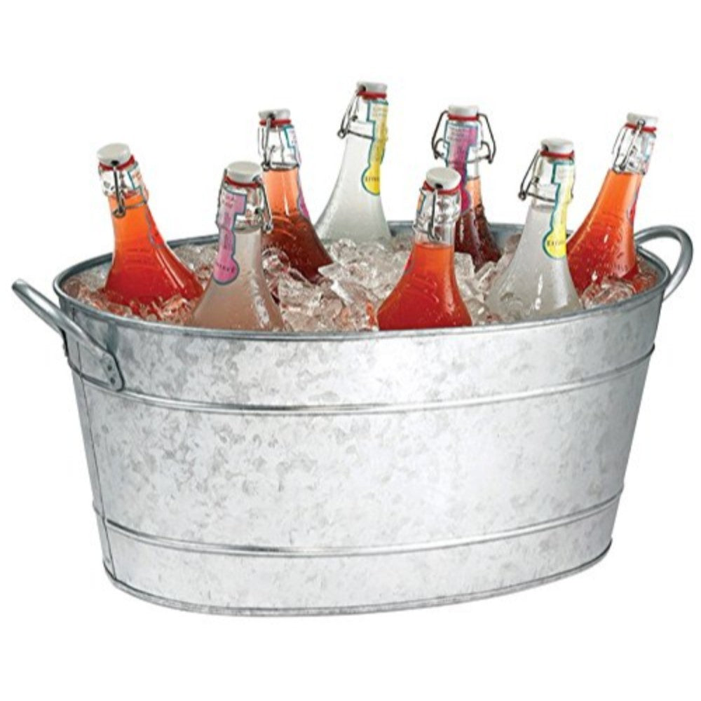 Spacious Galvanized Beverage Tub With Handles, Gray - BM166870