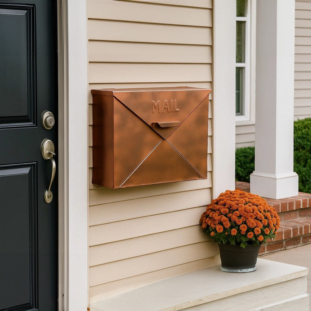 Envelope Shaped Wall Mount Metal Mail Box, Copper By The Urban Port