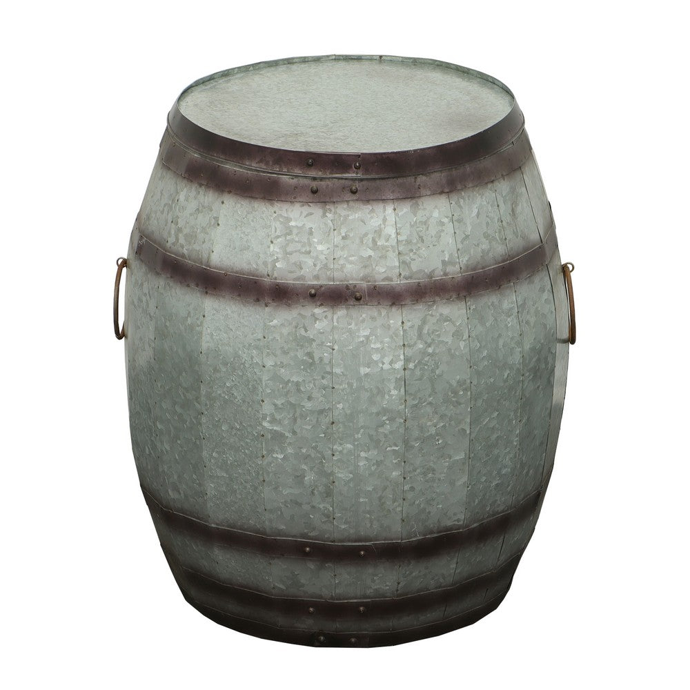 Barrel Drum Shape Storage Table with Removable Lid, Rustic Brown and Gray Metal