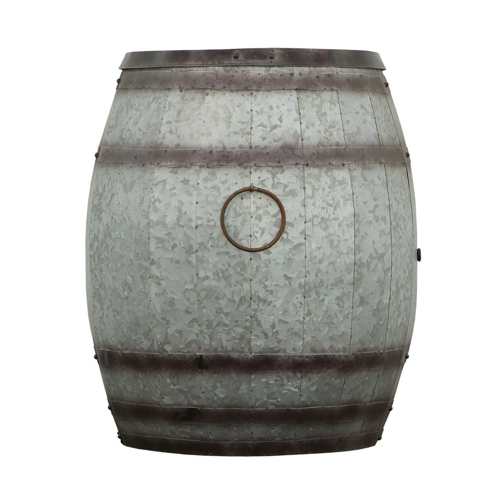 Barrel Drum Shape Storage Table with Removable Lid, Rustic Brown and Gray Metal