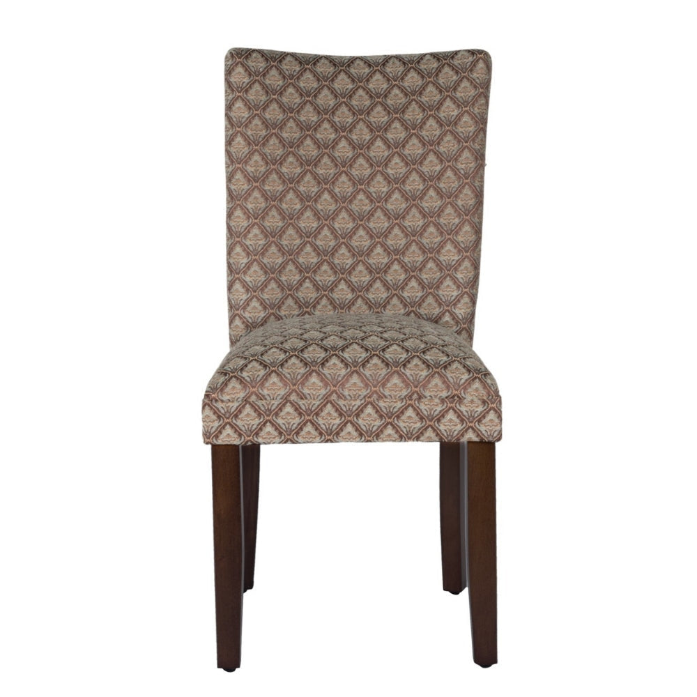 Wooden Parson Dining Chair with Damask Pattern Fabric Upholstery Multicolor - K1136-F662 By Casagear Home KFN-K1136-F662