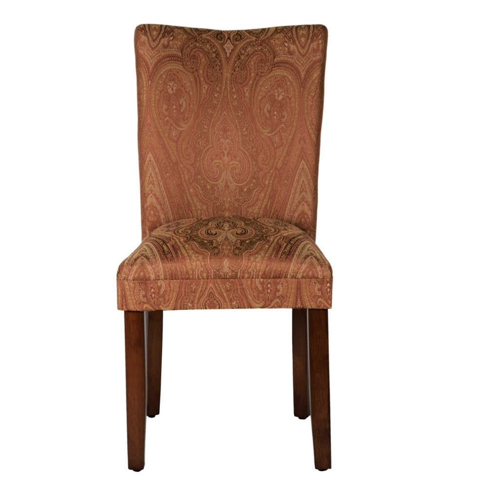 Damask Pattern Fabric Upholstered Dining Chair with Wood Legs Multicolor - K1136-F765 By Casagear Home KFN-K1136-F765